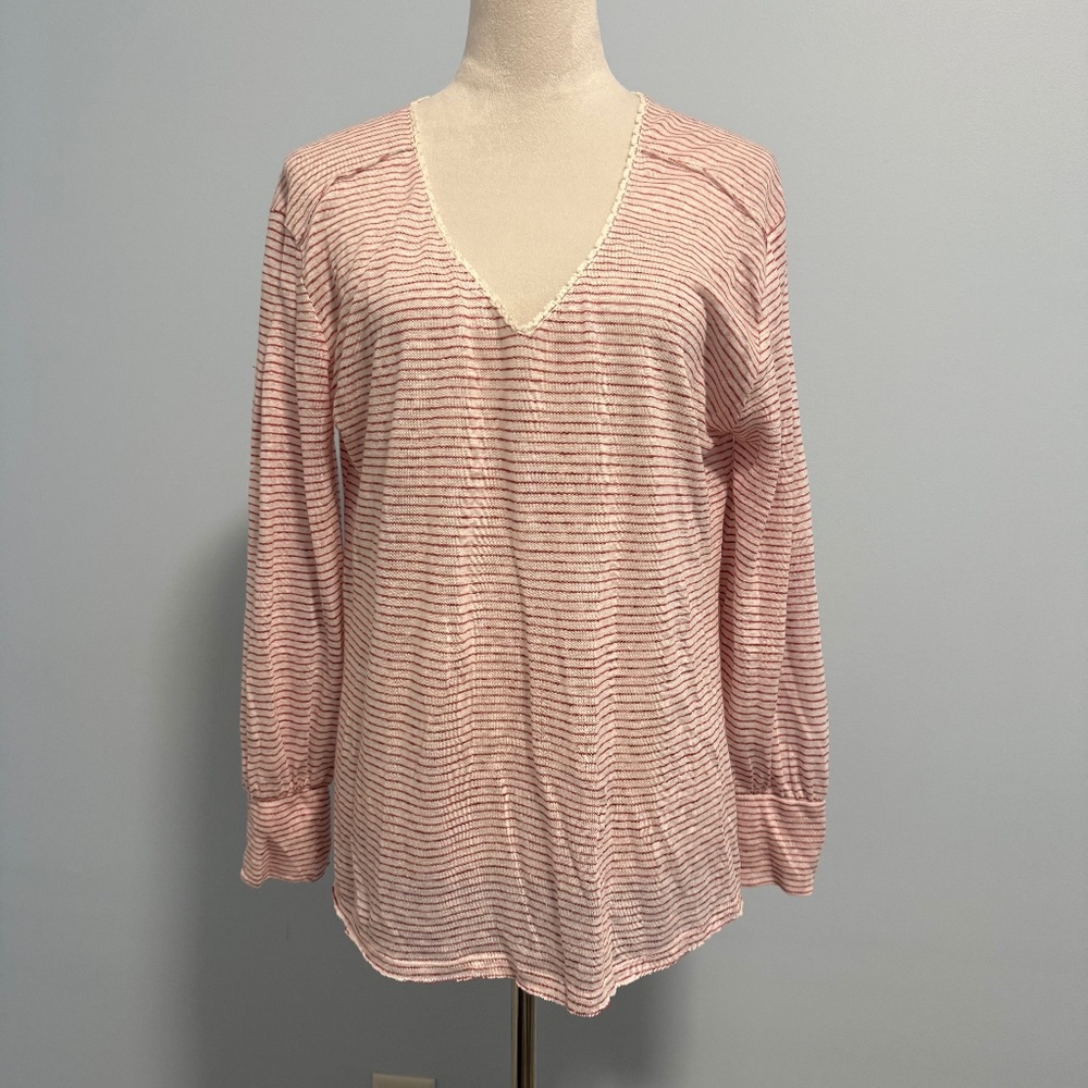 Sundance Mariner Journey 100% Linen Long Sleeve Slub Knit Blouse Top Size M